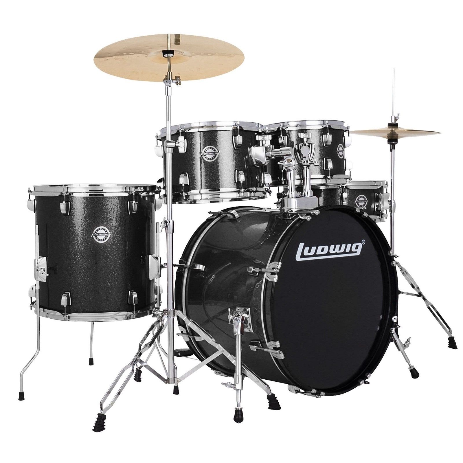 Ludwig LC195 Accent Drive 5-Piece Complete Drum Set, Black Sparkle